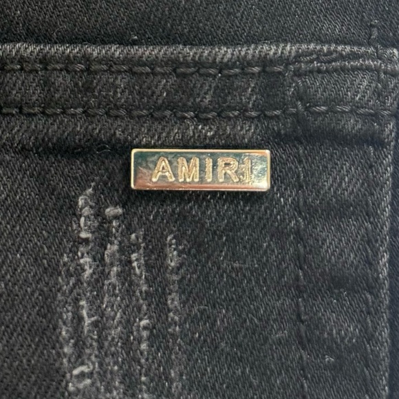 Amiri Thrasher Jean Aged Black Jeans Distressed Leather Trim Zip Pant Logo 29 30 - Picture 7 of 16